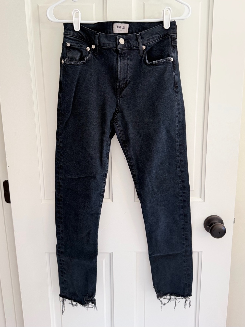 AGOLDE Toni Mid Rise Straight Jeans Black Raw Hem Size 26